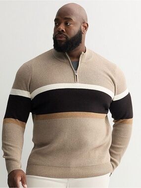 Sonoma Brown and Black Striped Quarter-Zip Sweater